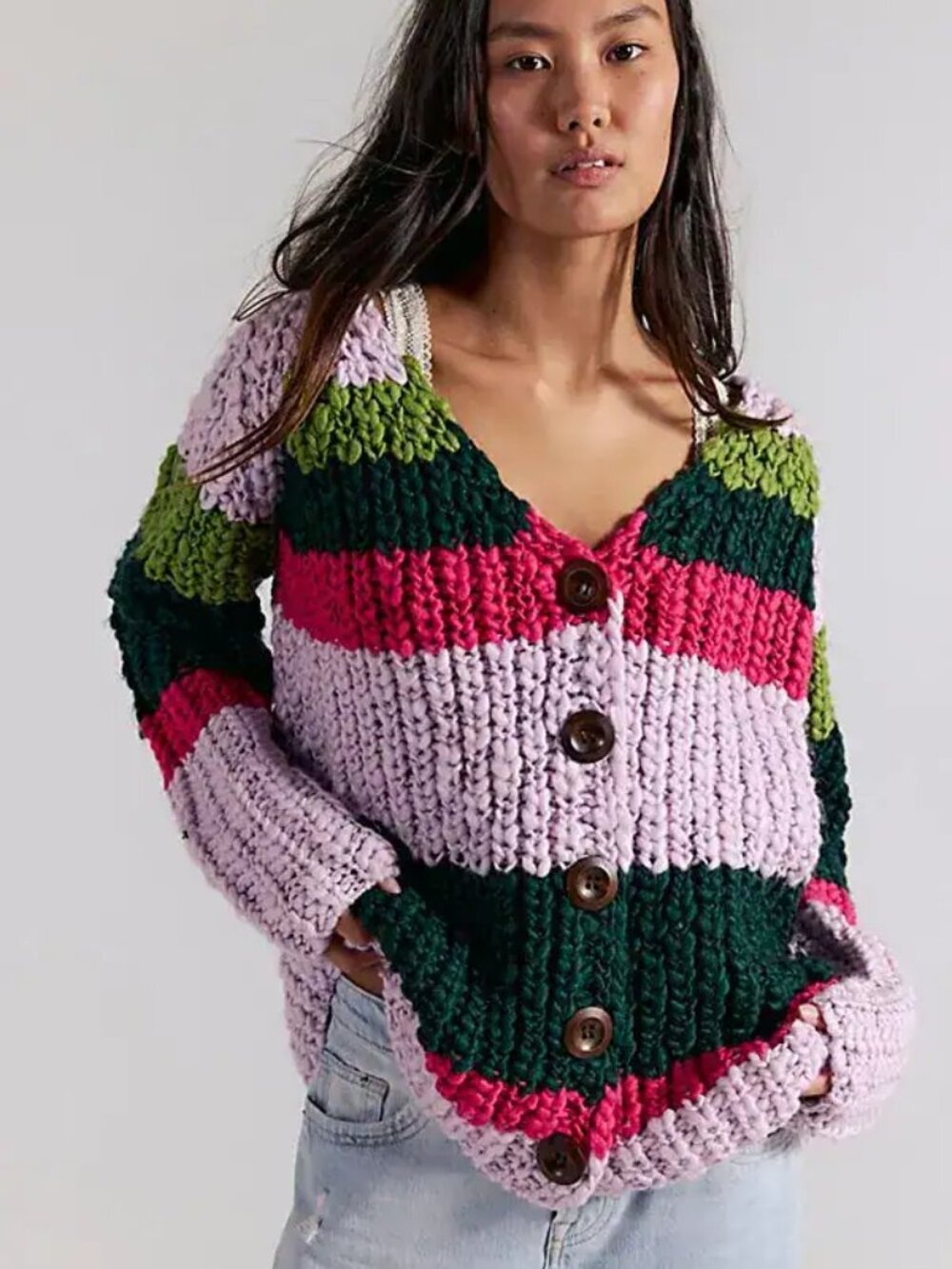 NWT Free People Myles Stripe Cardigan in Orchid Ice Combo